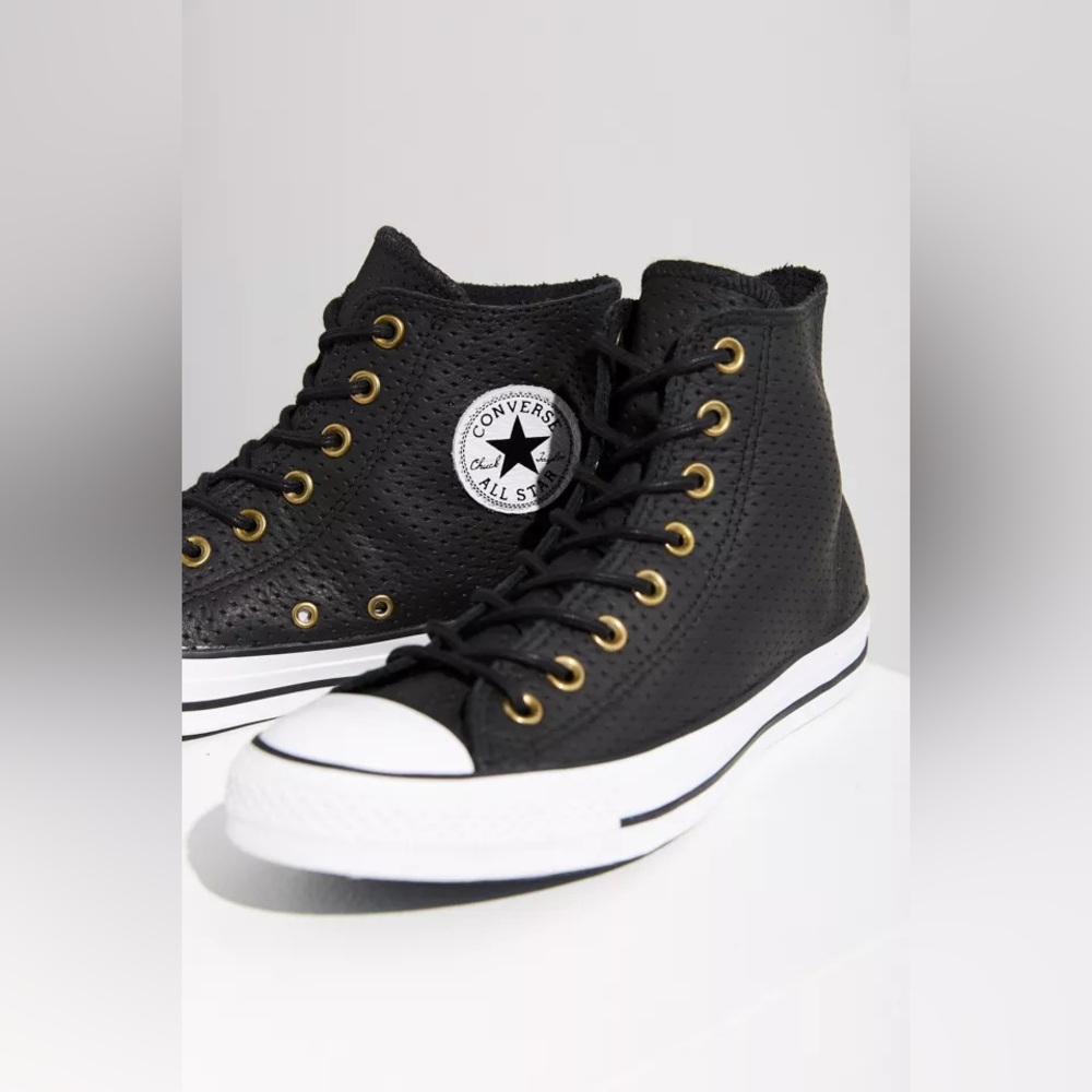 Black leather high top converse